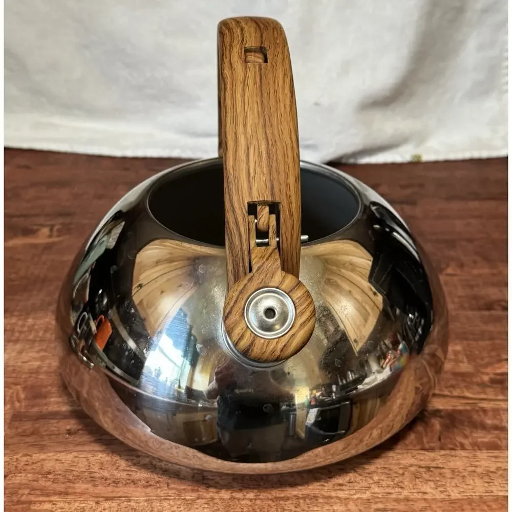 BRANDANI Tea Kettle 3 Quart Faux Wood Soft Touch Handle Stainless Steel